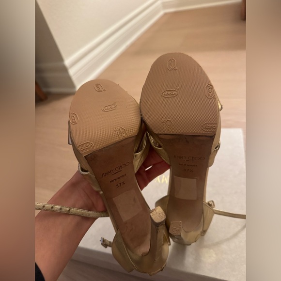 Jimmy Choo Rosie 120 Gold Metallic Nappa Platform Sandals size 37.5 - Picture 4 of 15